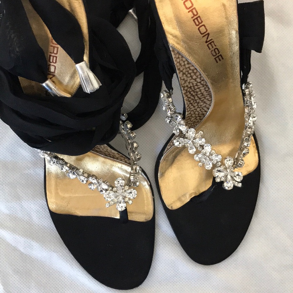 Borbonese ankle wrap rhinestone evening sandals